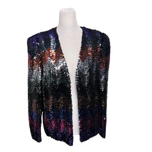 Vintage Jo-Ed Sophisticates Ombre Sequin Open Jacket Blazer Size Small